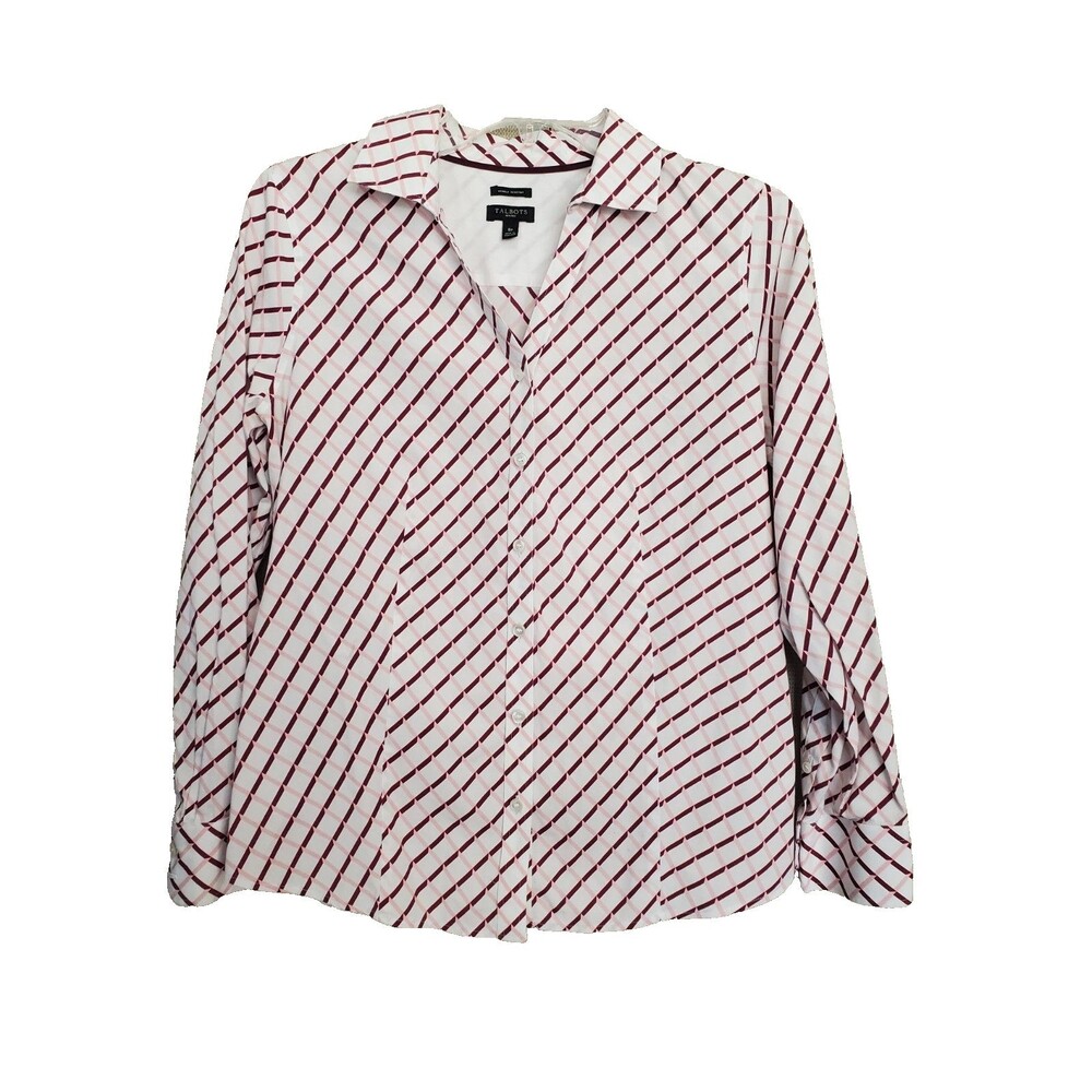Talbots Petites Wrinkle Resistant Cotton Blend Lattice Print Button-Up Top Sz 8P